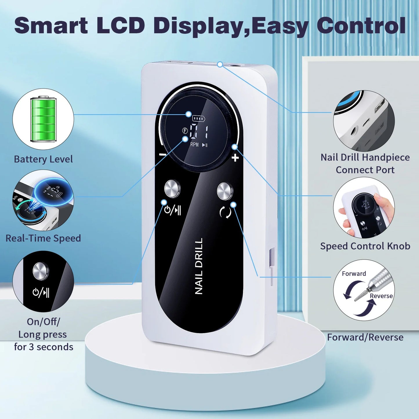 45000RPM Nail Drill Machine Kit Rechargeable Nail Sander Machine With Pause Mode Professional Electric Nail File for Manicure