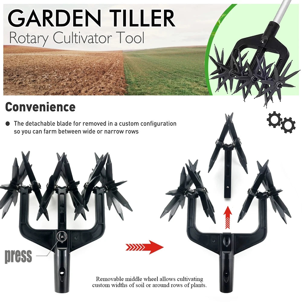 Garden Rotary Tiller, Manual Hand Tool for Soil Loaning & Ventilation, Wear Resistant Cultivator for Autumn Fall Gardening Care