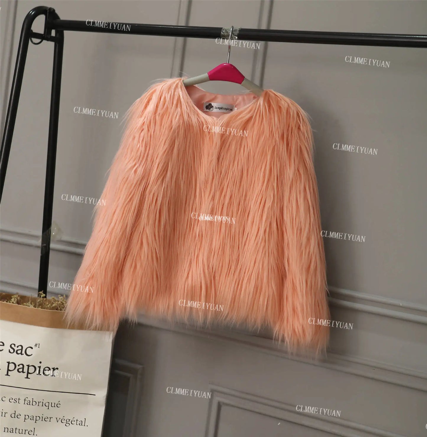 Fur Coat Children Girl Autumn Winter New Solid Color Round Neck Warm Go with Everything  Fashion Casual Brief Active
