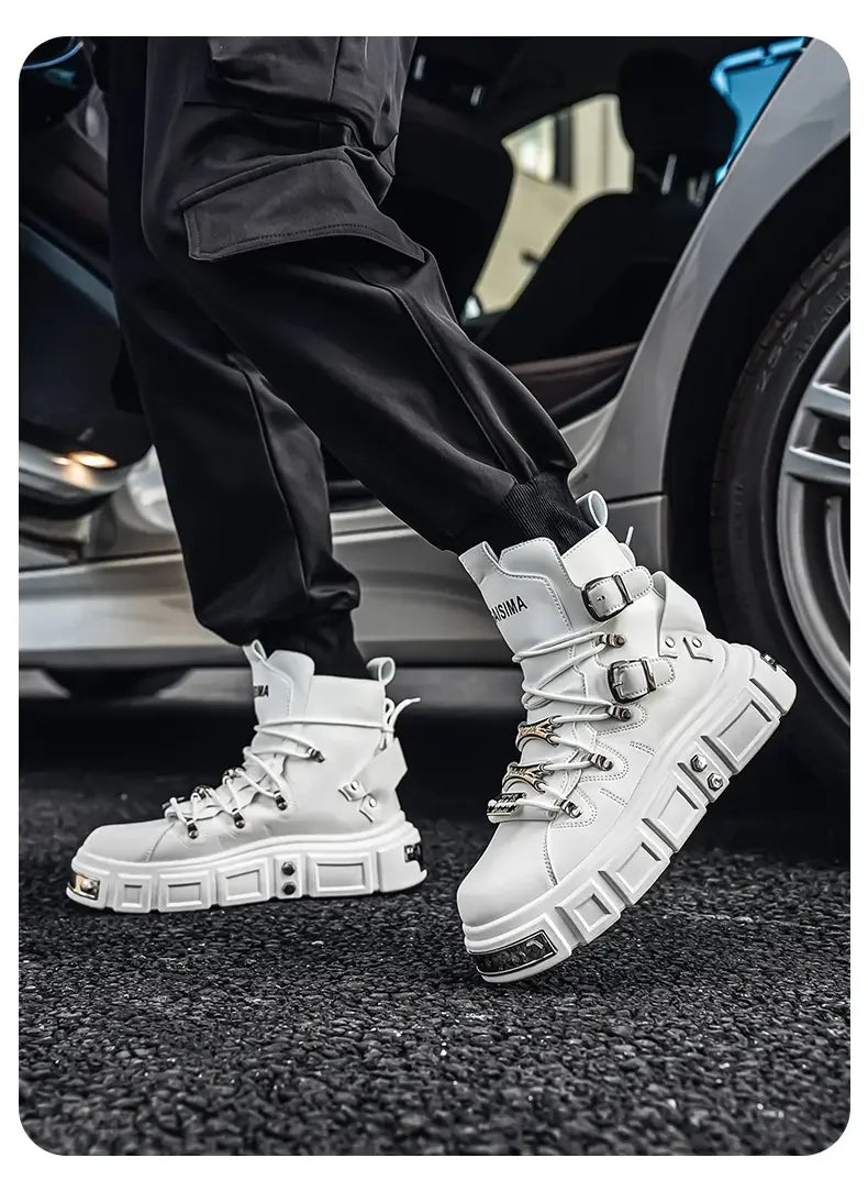 Boots For Man Fashion Rivet Leather Design Luxury Shoes Gothic Black Street Hip Hop punk Rock ankle boots Men Motorcycle shoes