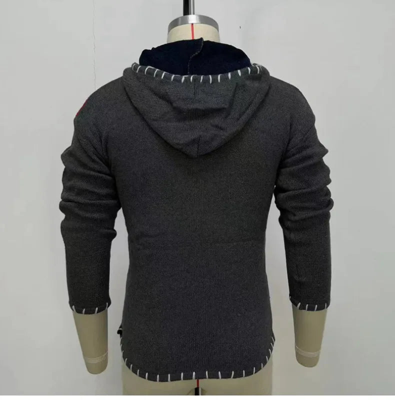 Pullovers Men Sweatshirts Sweaters Pockets Casual Loose Splice Hooded Knitted Drawstring Regular Thick Tops Autumn Winter