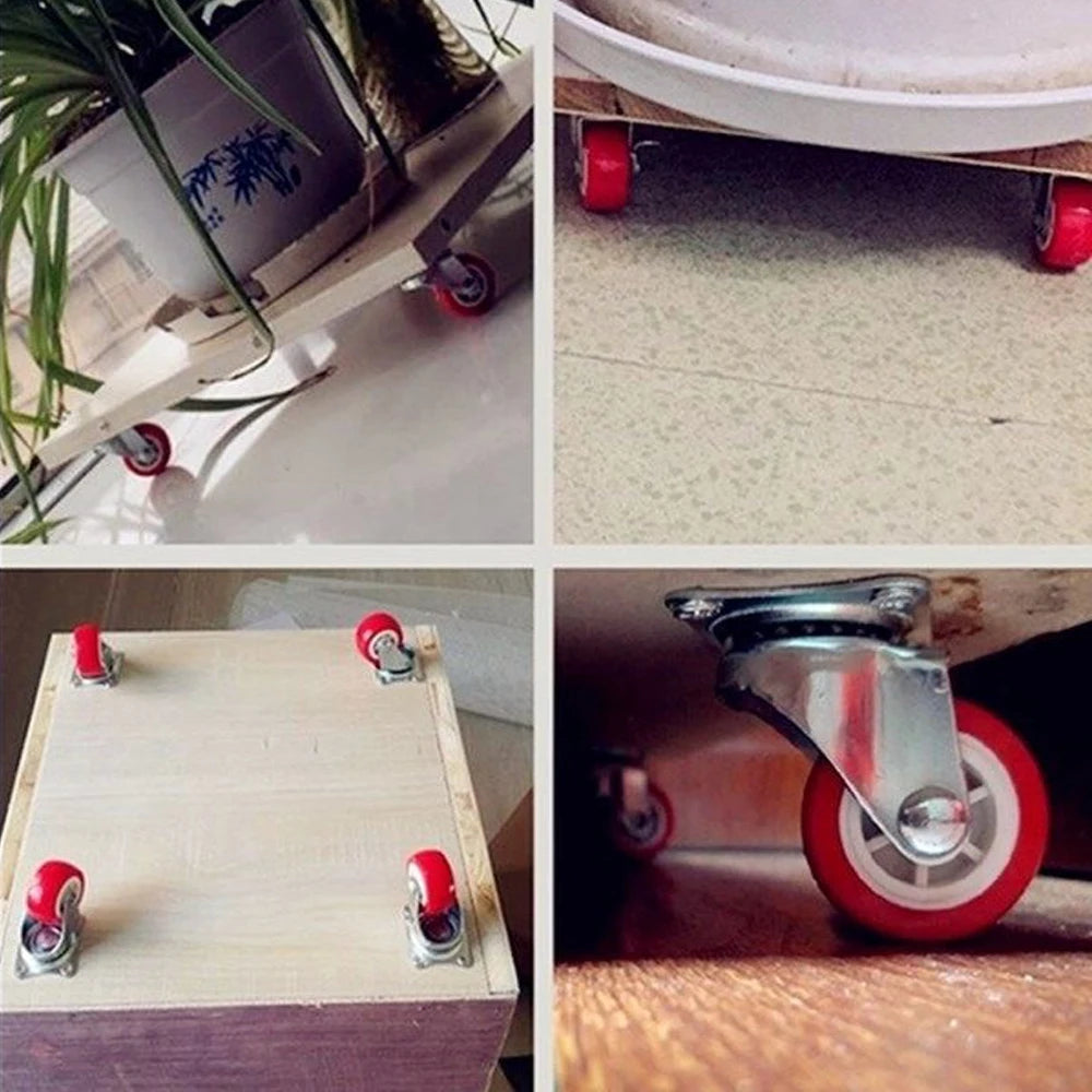 2 ⁄ 4 quiet small casters, universal wheels, 1.97 "rotating casters, red fixed wheels, for wheelbarrows, furniture project carts