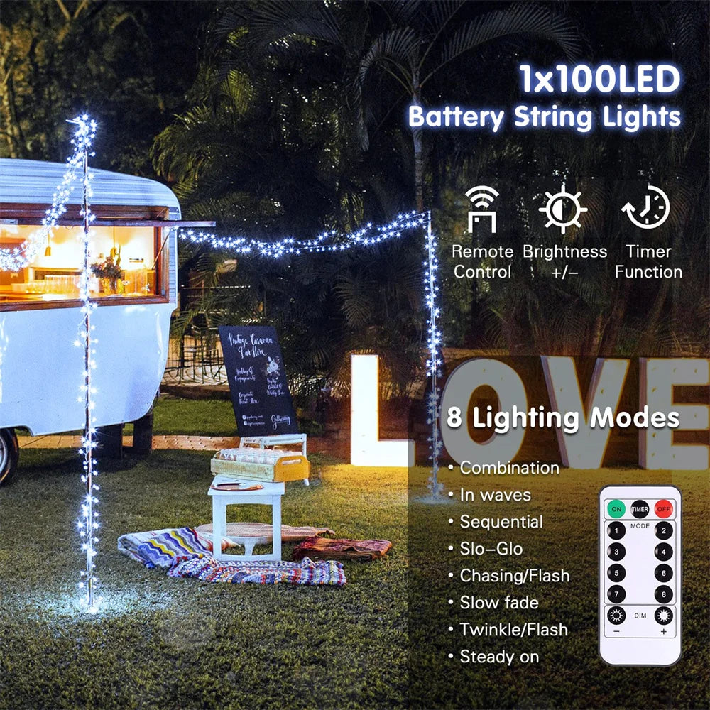 Christmas Lights Outdoor Battery Power String Lights Waterproof Twinkle Fairy Mini Lights with 8 Modes Remote Indoor White