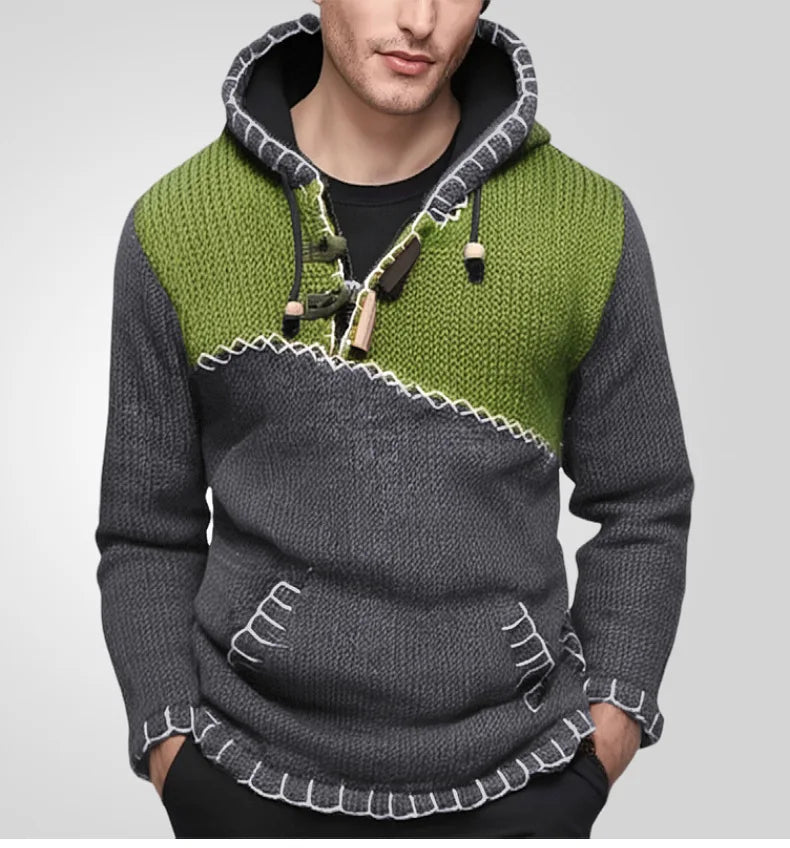 Pullovers Men Sweatshirts Sweaters Pockets Casual Loose Splice Hooded Knitted Drawstring Regular Thick Tops Autumn Winter