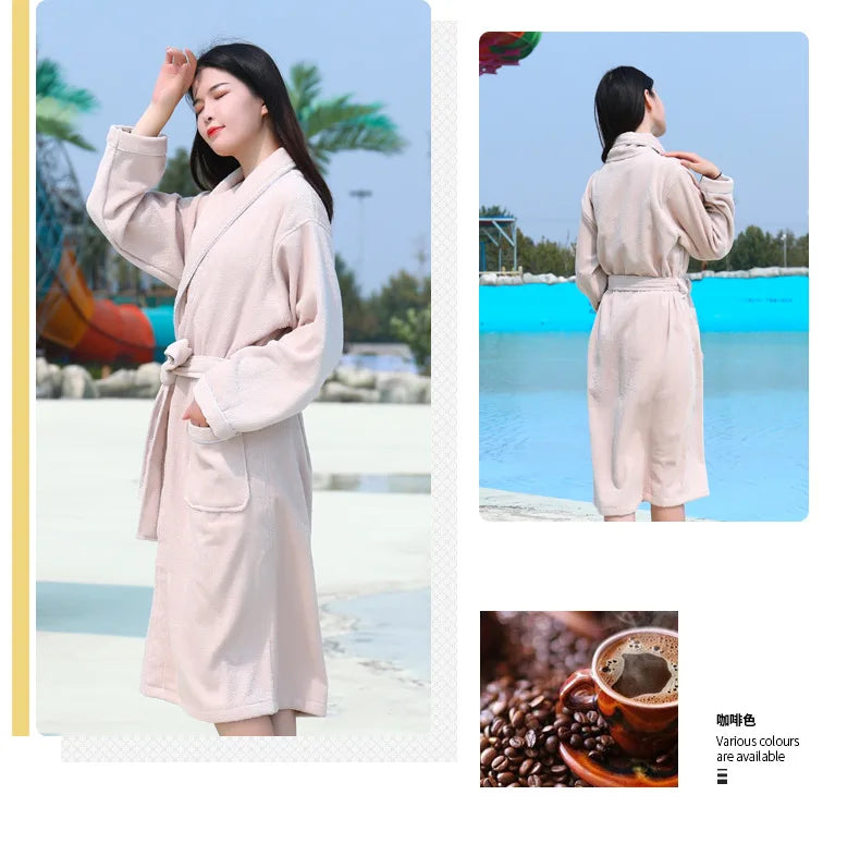 Bathrobe Men Winter Thick Warm Long Bathrobe Plus Size Towel Fleece Soft Nightgowns Bridesmaid Kimono Bath Robes Dressing Gown