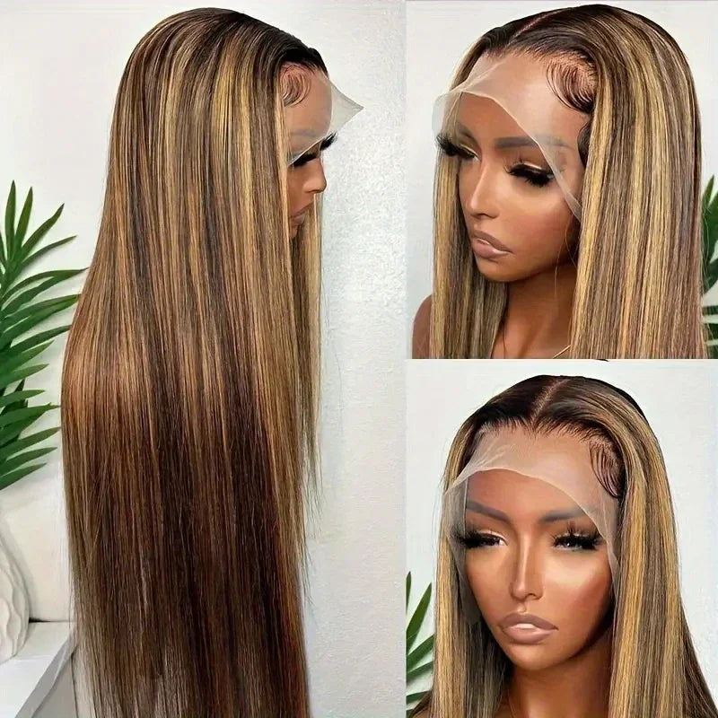 200 Density Honey Blonde Long Straight 13x4 HD Lace Front Wig Human Hair  4/27 Highlight 13x4 HD Lace  Frontal Wigs Human Hair