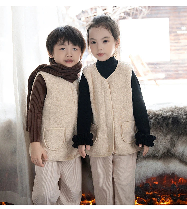 Winter Children's Outfits Kids Warm Thick Vest Coat and Knit Long Sleeve Sweater and Pants Clothes Sets Baby Girls Boys Clothing