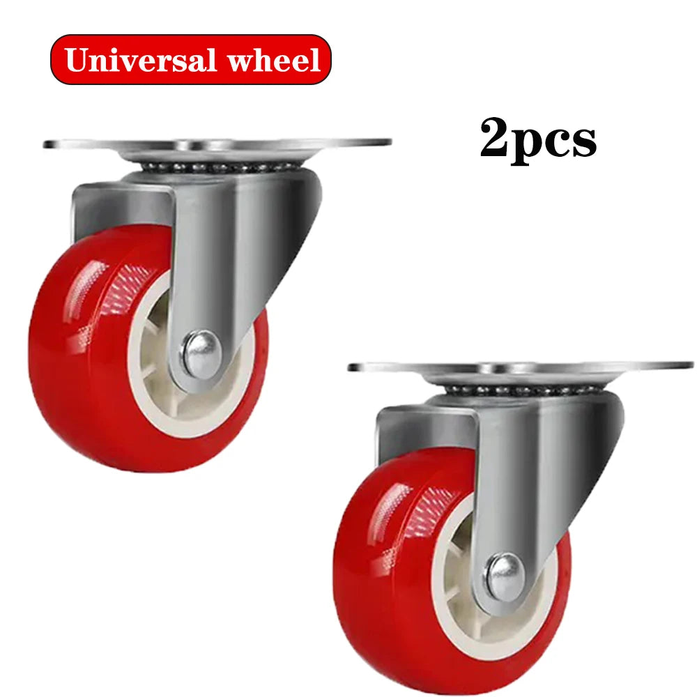 2 ⁄ 4 quiet small casters, universal wheels, 1.97 "rotating casters, red fixed wheels, for wheelbarrows, furniture project carts