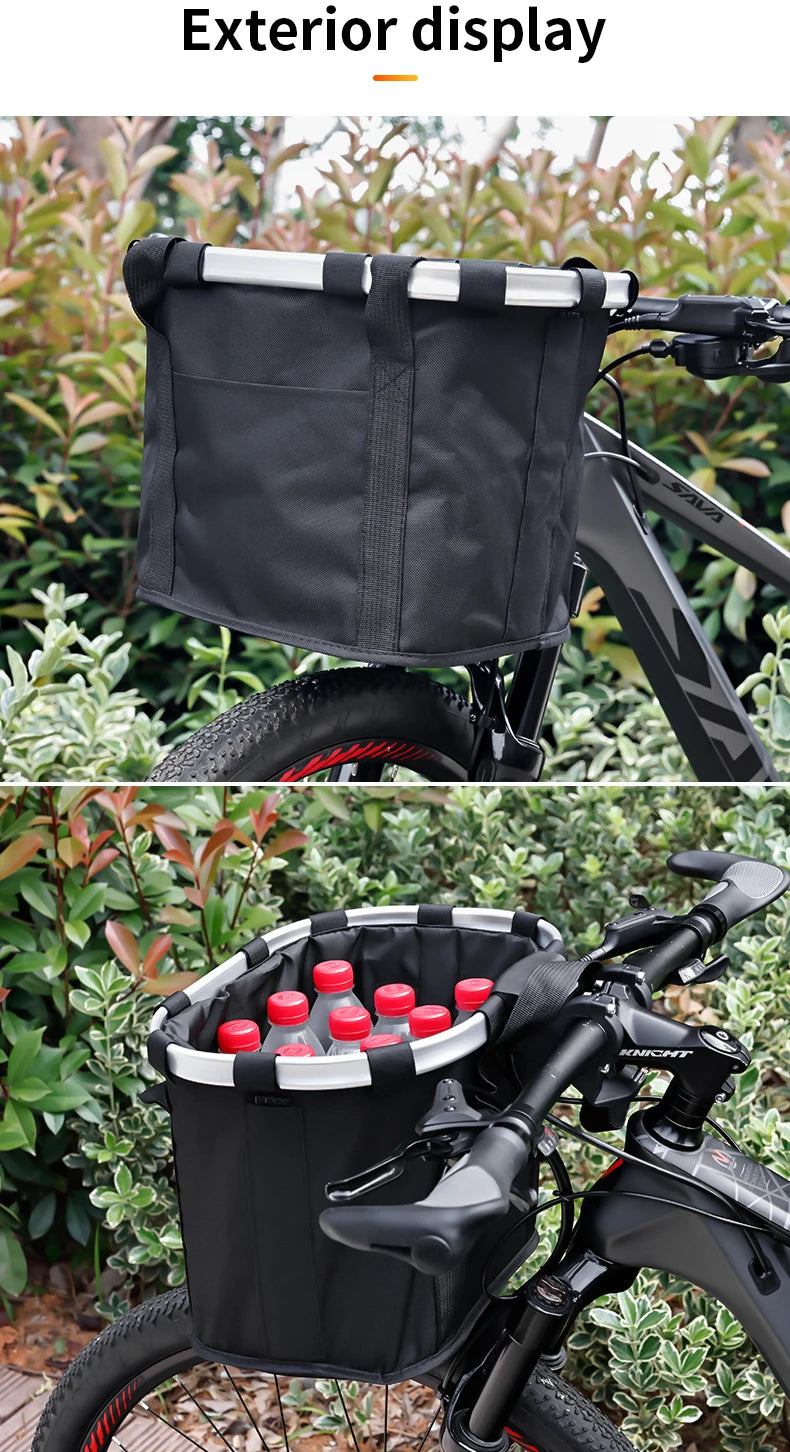 Bicycle Front Basket Bike Small Pet Dog Carry Pouch 2in1 Detachable MTB Cycling Handlebar Tube Hanging Fold Baggage Bag 5KG Load