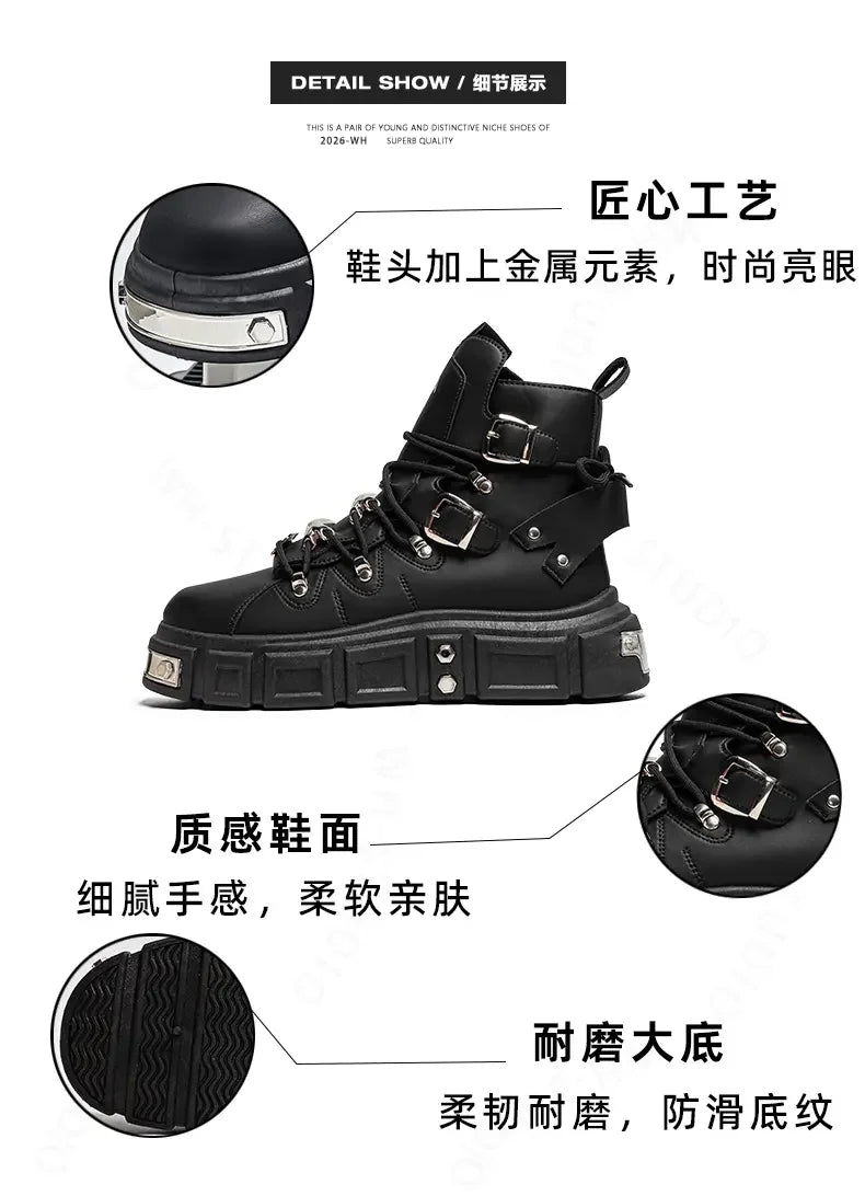 Boots For Man Fashion Rivet Leather Design Luxury Shoes Gothic Black Street Hip Hop punk Rock ankle boots Men Motorcycle shoes