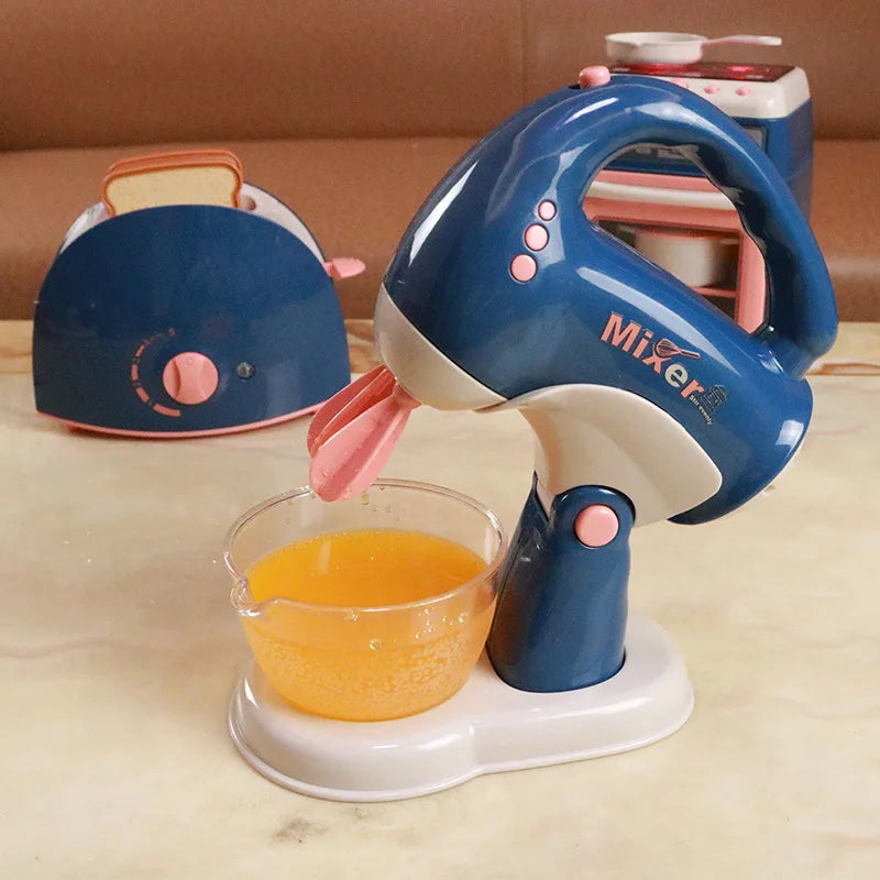 2025 Kids' Pretend Play Mini Simulation Kitchen Toys BLUE Household Appliances Toy with Light up & Sound for both Boys and Girls