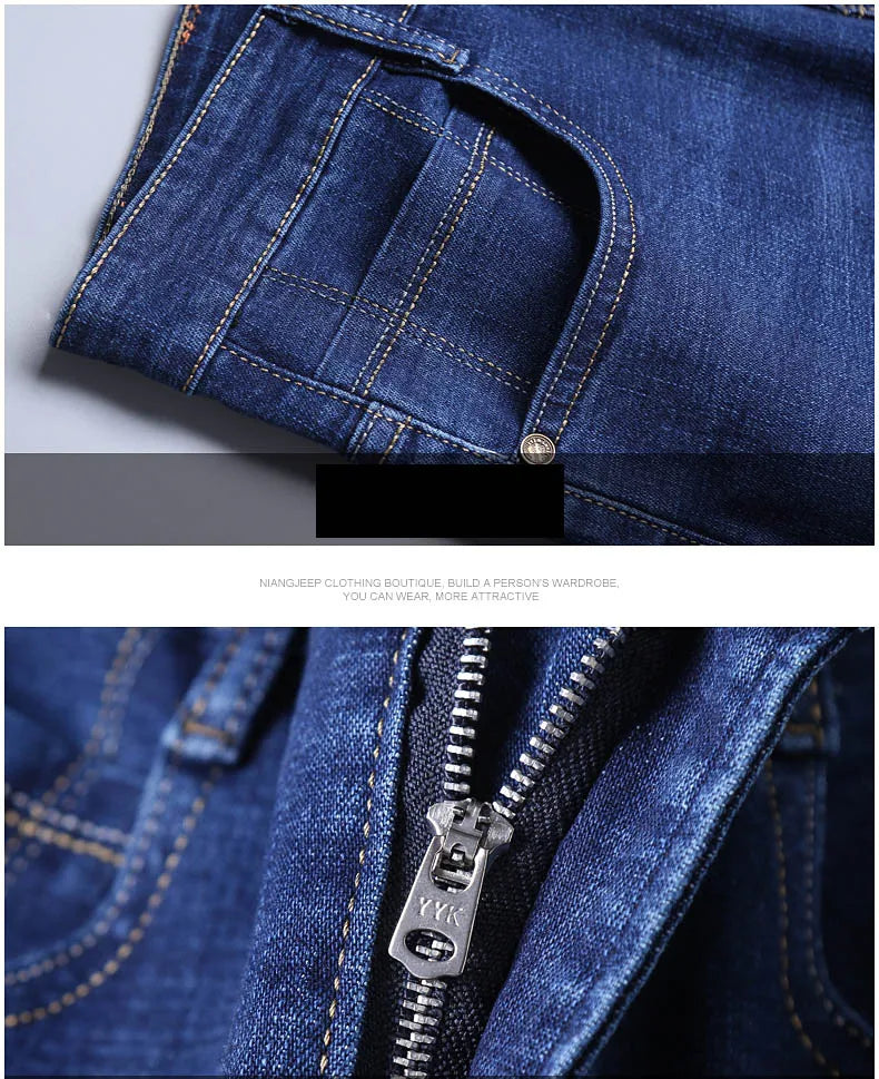 Men Fashion Straight Jeans Men 2024 New Stretch Slim Fit Pants Comfortable Soft Business Denim Trousers Male Brand Clothing