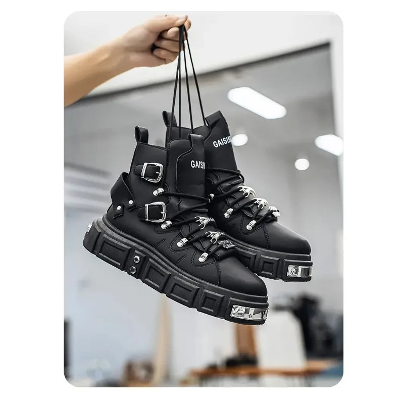 Boots For Man Fashion Rivet Leather Design Luxury Shoes Gothic Black Street Hip Hop punk Rock ankle boots Men Motorcycle shoes