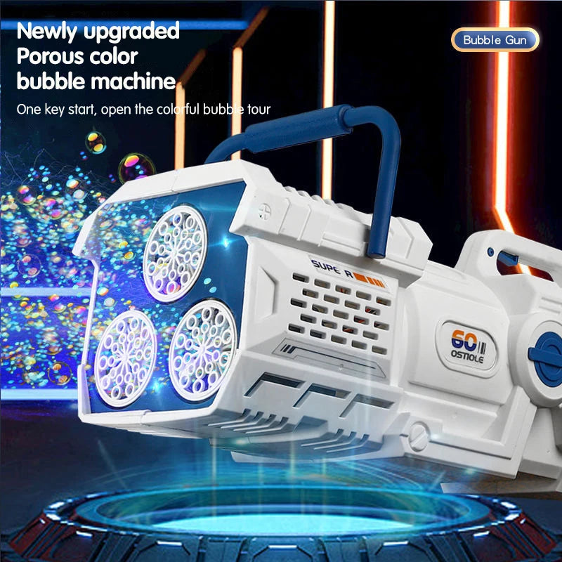 60 Holes Bubble Gun LED Light Electric Automatic Rocket Soap Bubble Machine Toys for Kids Outdoor Wedding Party Children's Gifts