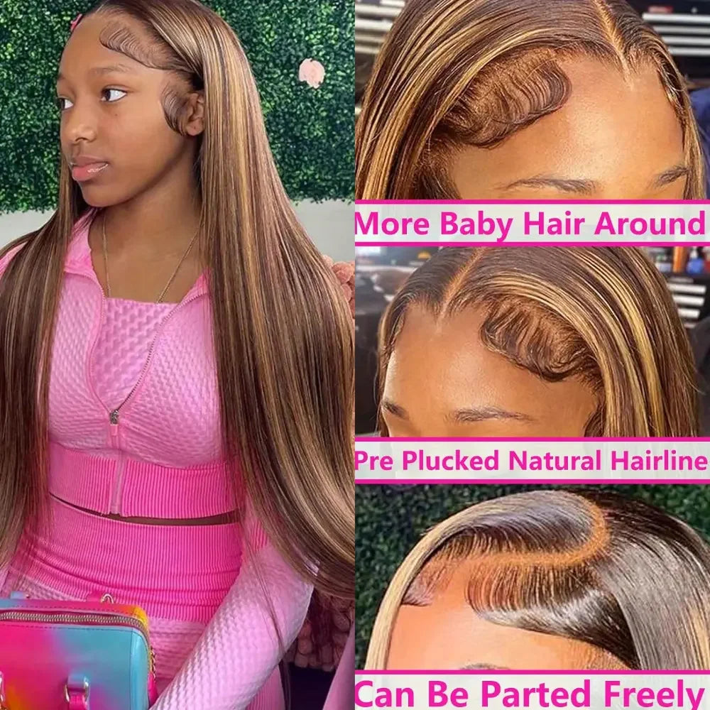 200 Density Honey Blonde Long Straight 13x4 HD Lace Front Wig Human Hair  4/27 Highlight 13x4 HD Lace  Frontal Wigs Human Hair