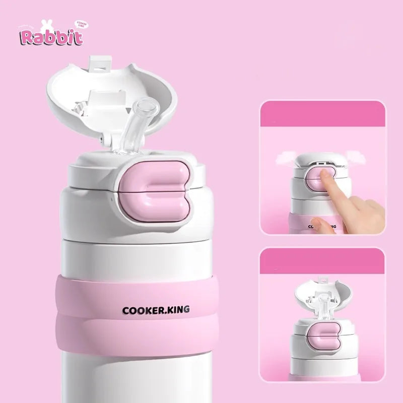COOKER KinG in Stock 500ML Insulated Cup Stainless Steel Straw Cup for Children Leak-Proof Thermal Flask Portable Travel Tumbler