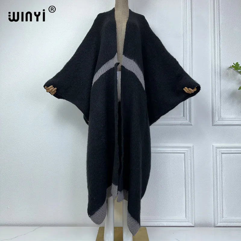 WINYI winter outfits for women Luxury Fur Neutral coat Thick comfortable Warm Solid color fashion coat poncho long down dress