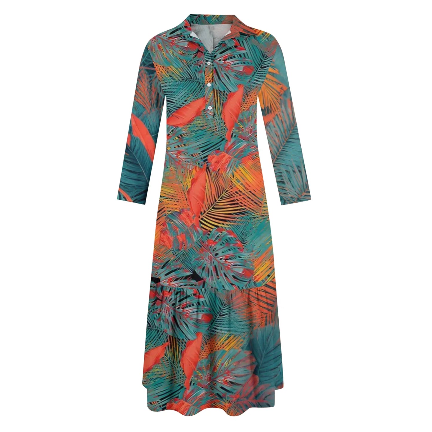 Ladies' Fashionable Temperament Autumn And Winter Button Lapel Long Sleeved Retro Printed Spring And Autumn Dress