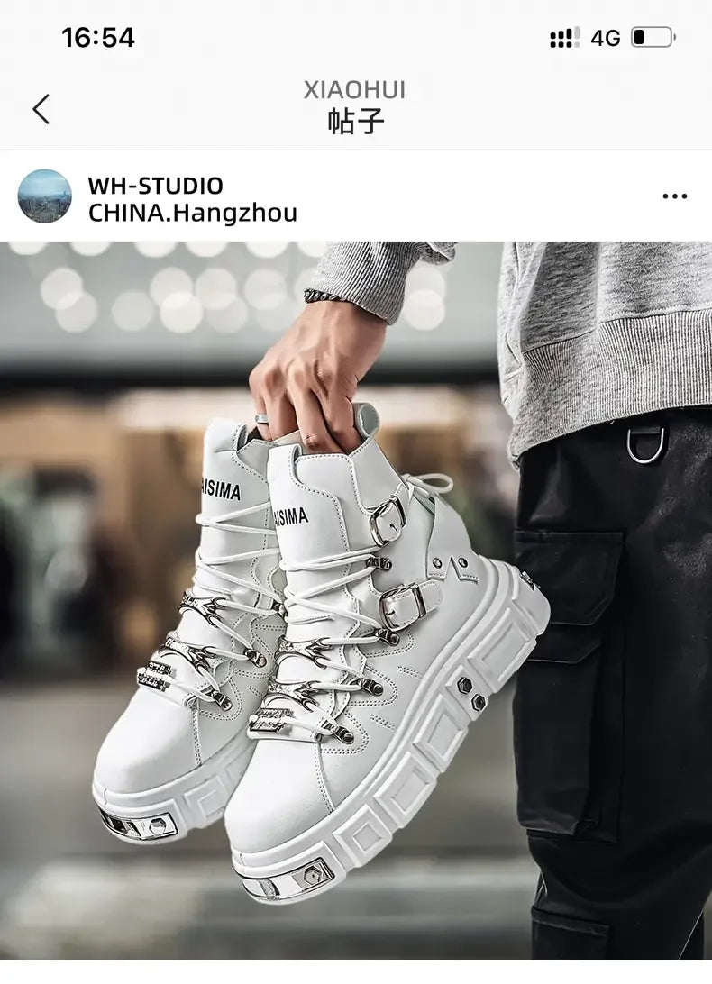 Boots For Man Fashion Rivet Leather Design Luxury Shoes Gothic Black Street Hip Hop punk Rock ankle boots Men Motorcycle shoes