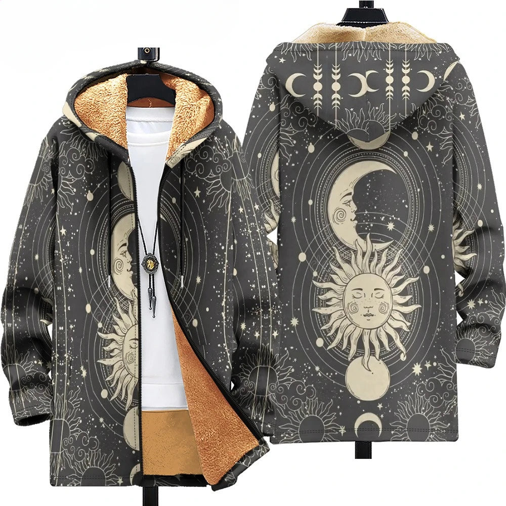 Men Cardigans Coats Black White Texture Printed Plush Thick Winter Abstract Art Graphics Jackets Casual Streetwear Clothing