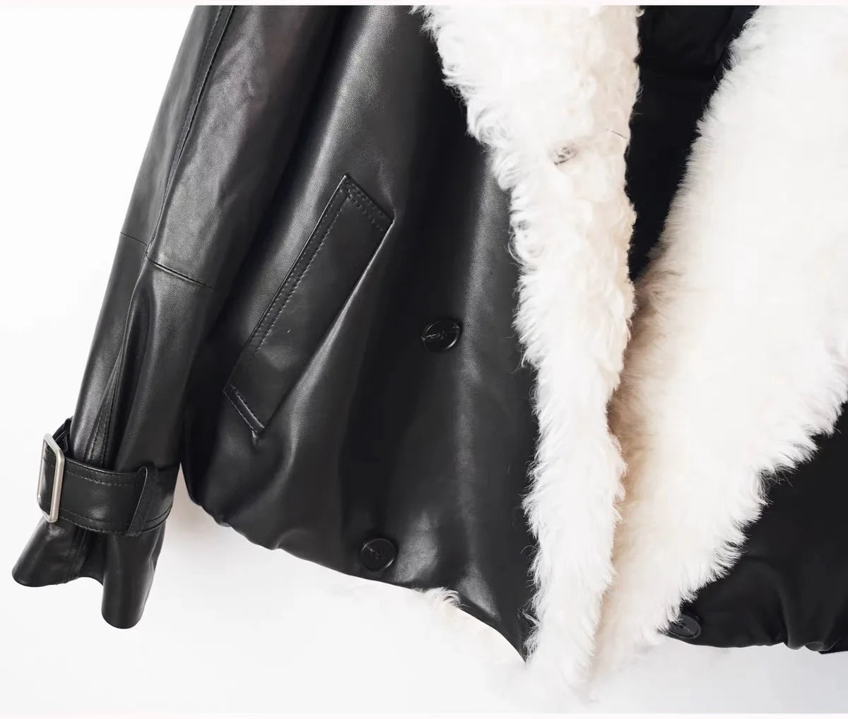 Winter in Coats & Jackets for Women 2025 Genuine Leather Jacket Female Large Wool Lapel Stylish Motorcycle Warm Short Coat With