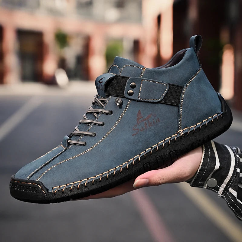 New 2025 Handmade Leather Casual Men Shoes Design Sneakers Man Breathable Leather Shoes Men Ankle Boots Outdoor