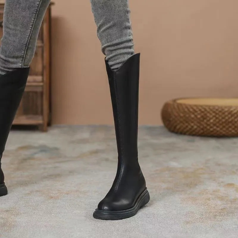 Boots Women's Autumn and Winter New Flat Bottom Black Long BootsVVersatile Slimming Long Boots Height Increasing Elastic High