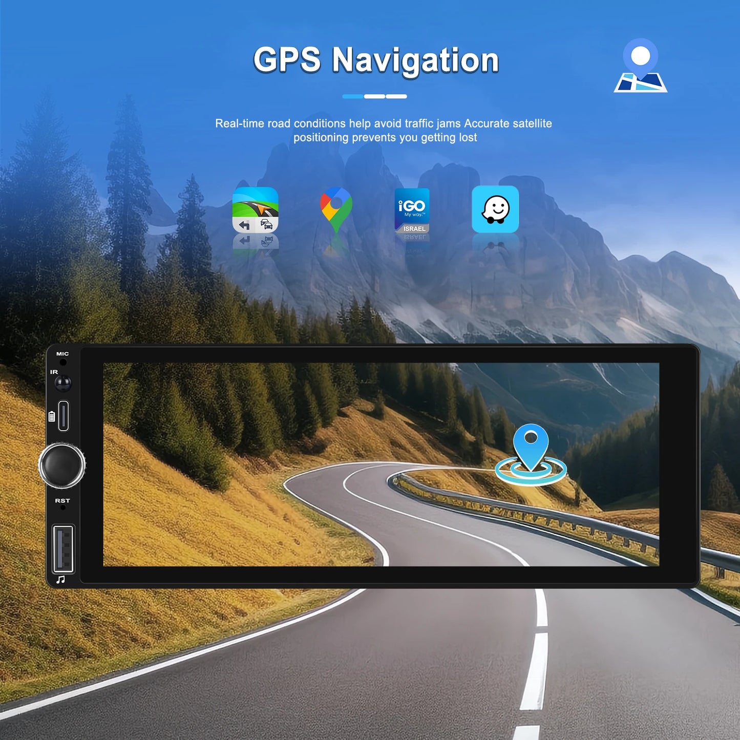 Hikity 2+64G Carplay Android 1din Car Radio Android Auto Stereo 6.86" GPS Navigation Player support FM WiFi USB Rear Camera
