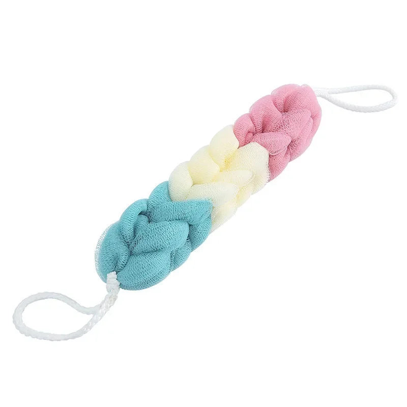 Exfoliating Bath Towel - Long Handle Back Scrubber for Deep Cleansing, Color Block Design Mesh Body Scrub