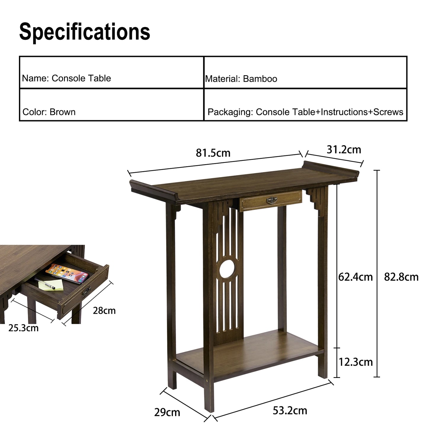 Chinese Style Hall Console Table Accent Table Entryway with Drawer Storage Shelf Wood Furniture