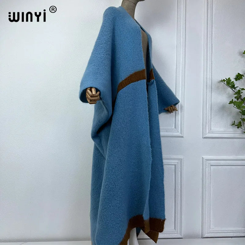 WINYI winter outfits for women Luxury Fur Neutral coat Thick comfortable Warm Solid color fashion coat poncho long down dress