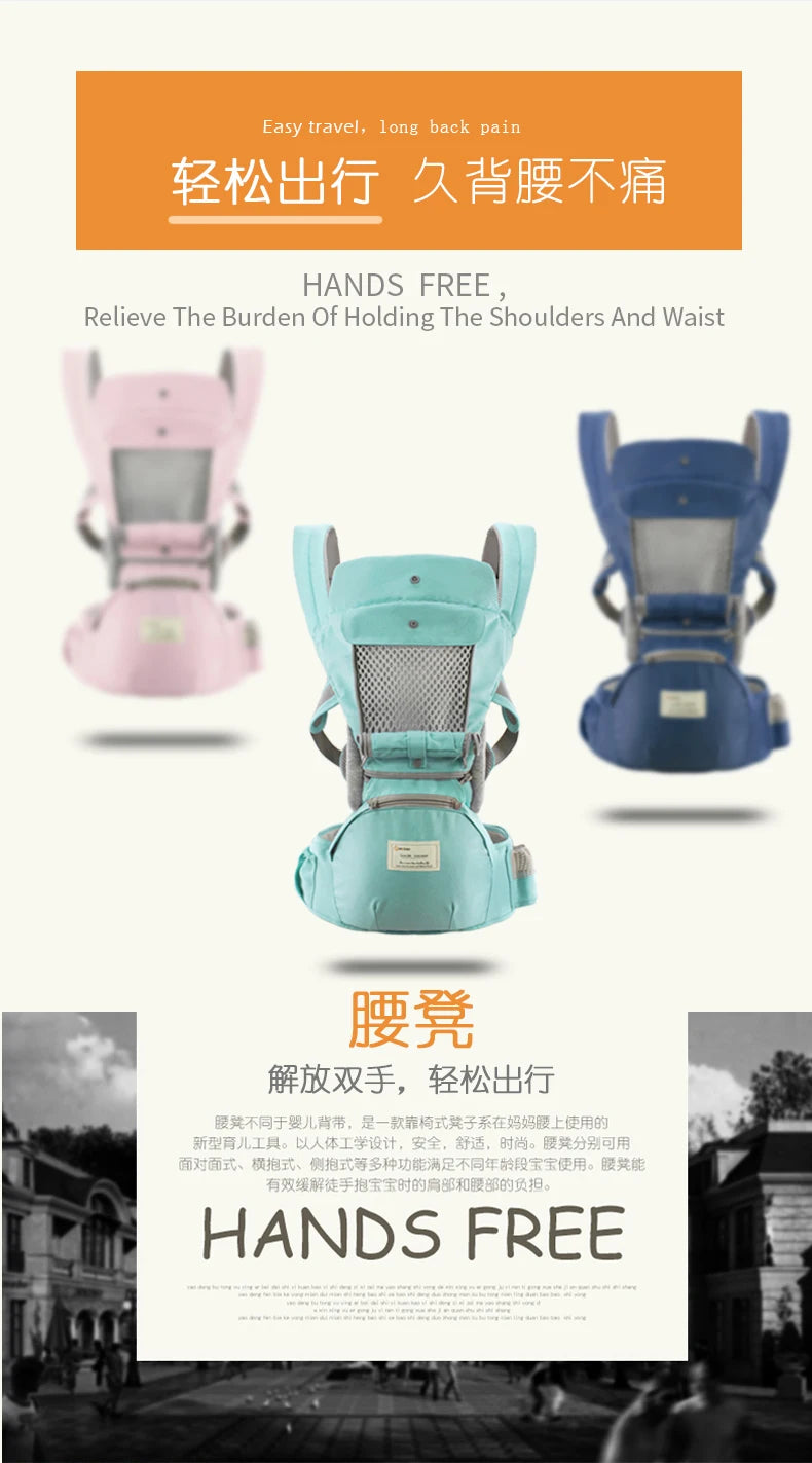 Breathable Ergonomic Baby Carrier Backpack Portable Infant Baby Carrier Kangaroo Hipseat Heaps Baby Sling Carrier Wrap for 0-36M