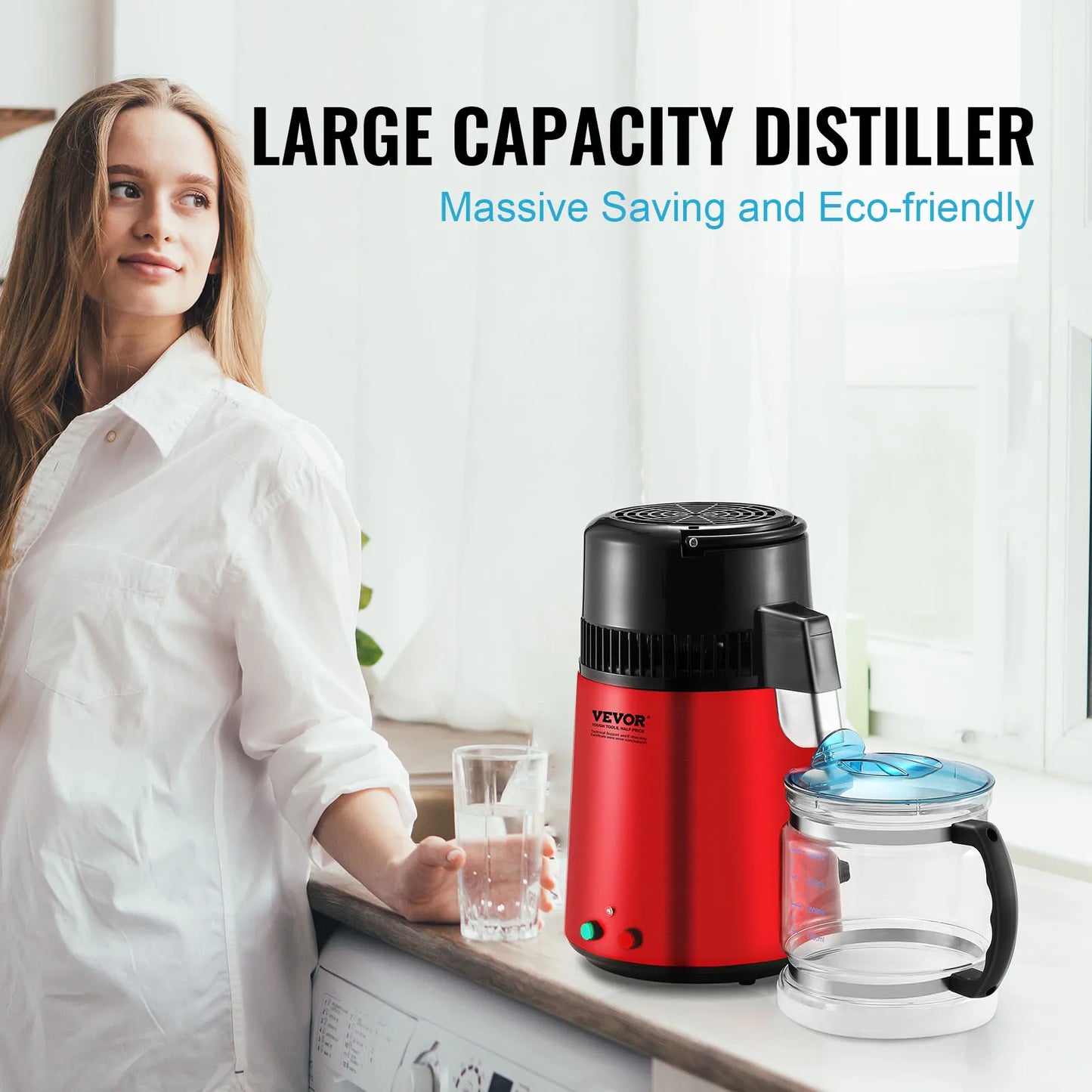 SucceBuy Water Distiller 4L 1.05 Gallon Pure Water Purifier Filter For Home Countertop750W Distilled Water Maker Stainless Steel