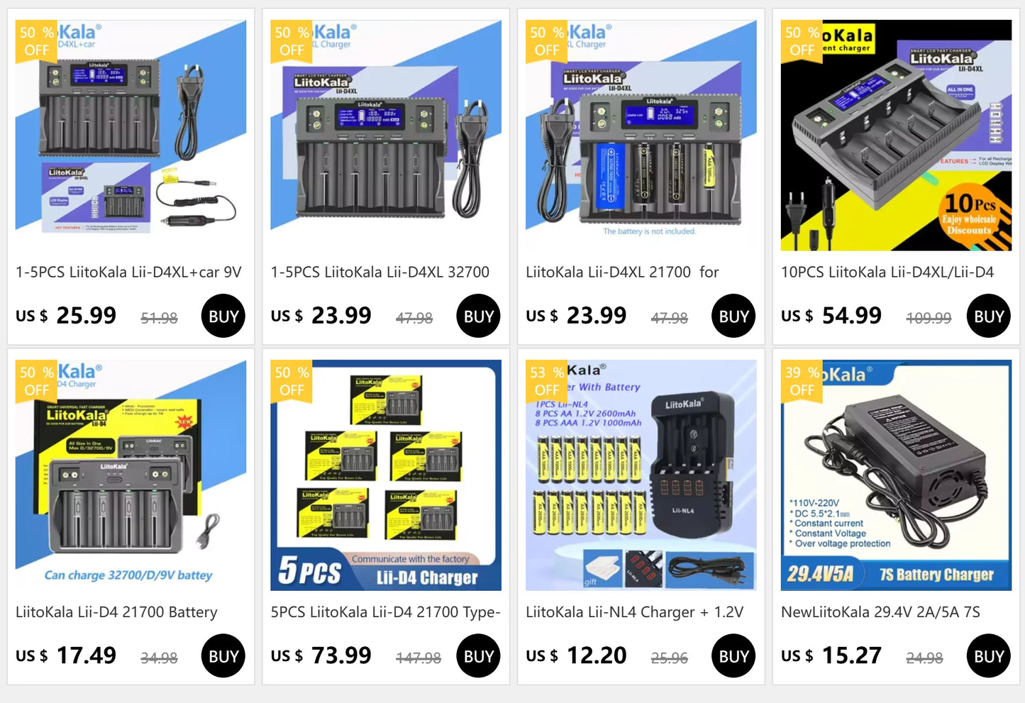 LiitoKala 12V 24V 36V 48V 2A/5A 3S 6S 7S 10S 13S 18650 Lithium Battery Charger 12.6V 29.4V 42V 54.6V DC 5.5*2.1mm