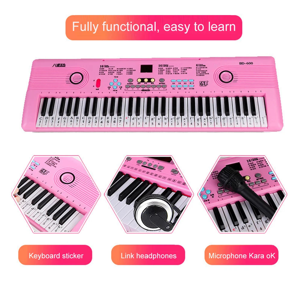 Professional Electric Piano 61 Keys Digital Electronic Piano with Microphone Adults Kids  Musical Instrument
