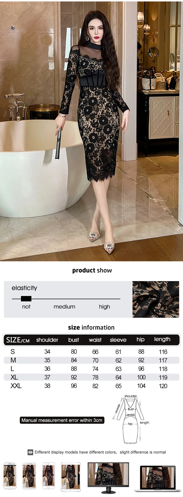 Fashion Ladies Black Lace Evening Dresses Women Clothing Elegant Chic Sexy Long Sleeve Slim Party Club Prom Dress Mujer Vestidos