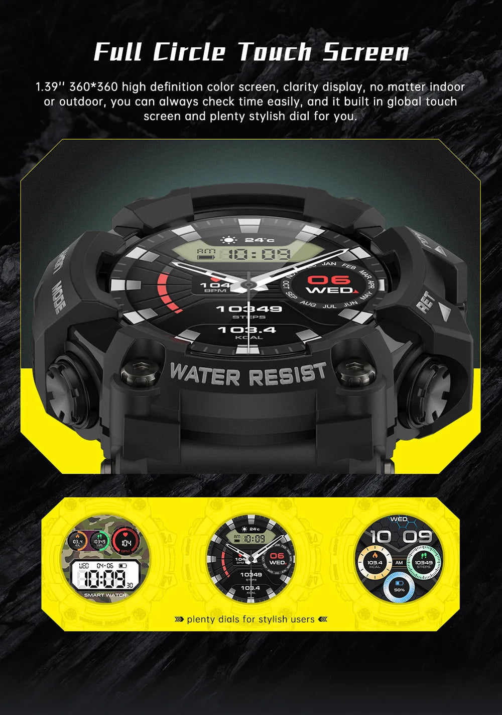 T6plus Compass Altitude Air Pressure Smart Watch  100+ Sport Mode Fitness Tracker Outdoor Military Smartwatch