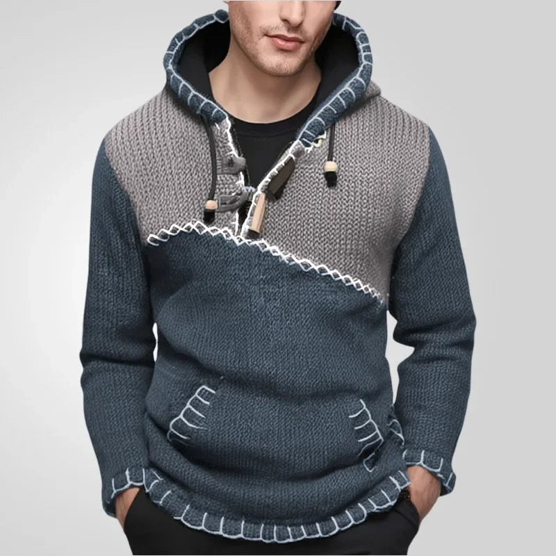 Pullovers Men Sweatshirts Sweaters Pockets Casual Loose Splice Hooded Knitted Drawstring Regular Thick Tops Autumn Winter