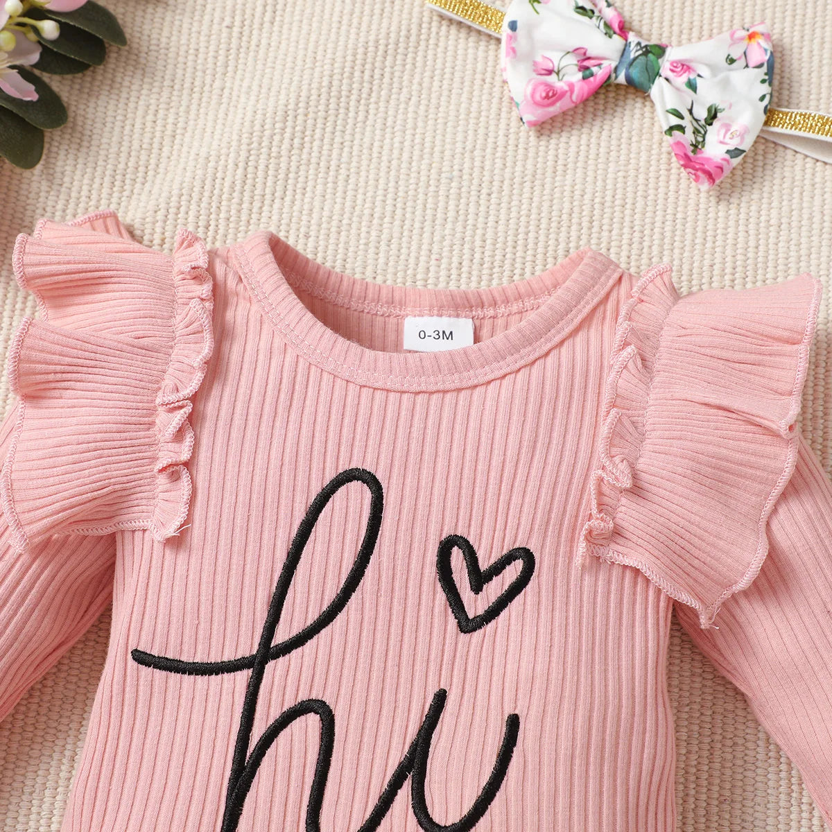 Winter  0-1  Years  Old  Infnat  Baby  Boys Long Sleeved Striped Letter Embroidered Top  And  Printed  Pants   Three-Piece Set