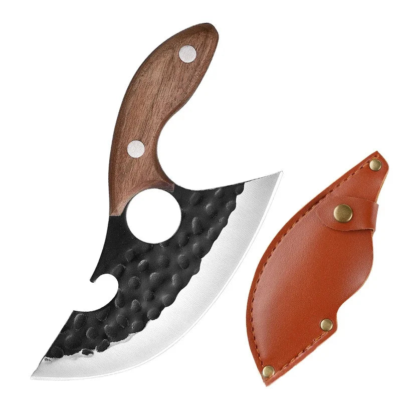 Barbecue Knife Can Open Bottle Cleaver Meat Fruit Vegetables Utility Boning Knife Kitchen Chef  Knives Wooden Handle With Sheath