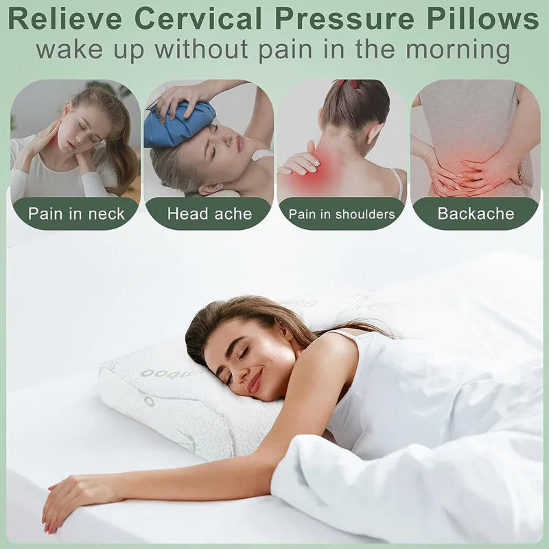 Bamboo Pillow Memory Foam Pillow with Removable Cover with Zipper Bamboo Neck Pillow for Sleeping Ergonomically Design JAF022