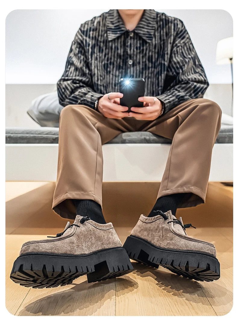 Men's Shoes 2025 Autumn New Style High-heel Thick-soled Loafers, Durable and Retro Casual Shoes, Everyday Street Trend Sneakers