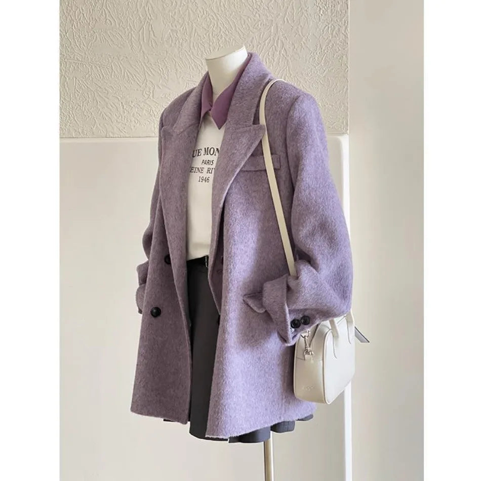 Coats for Woman Autumn Winter New Elegant Long Sleeves Short Woolen Jacke Korean Fashion Casual Loose Keep Warm Versatile Coats