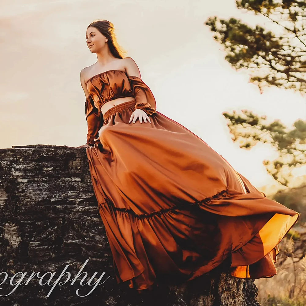 Maternity Gown Dress For Pregnancy Photo Shoot Props Gown for Baby Shower Gift Elegant Off Shoulder Side Split Satin Dress