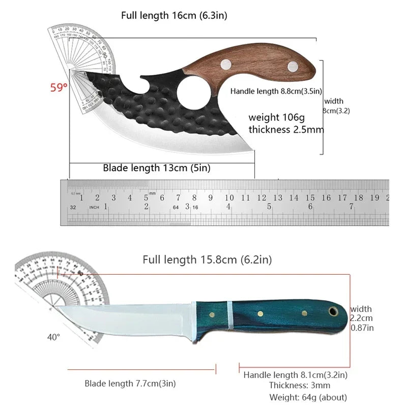 Barbecue Knife Can Open Bottle Cleaver Meat Fruit Vegetables Utility Boning Knife Kitchen Chef  Knives Wooden Handle With Sheath