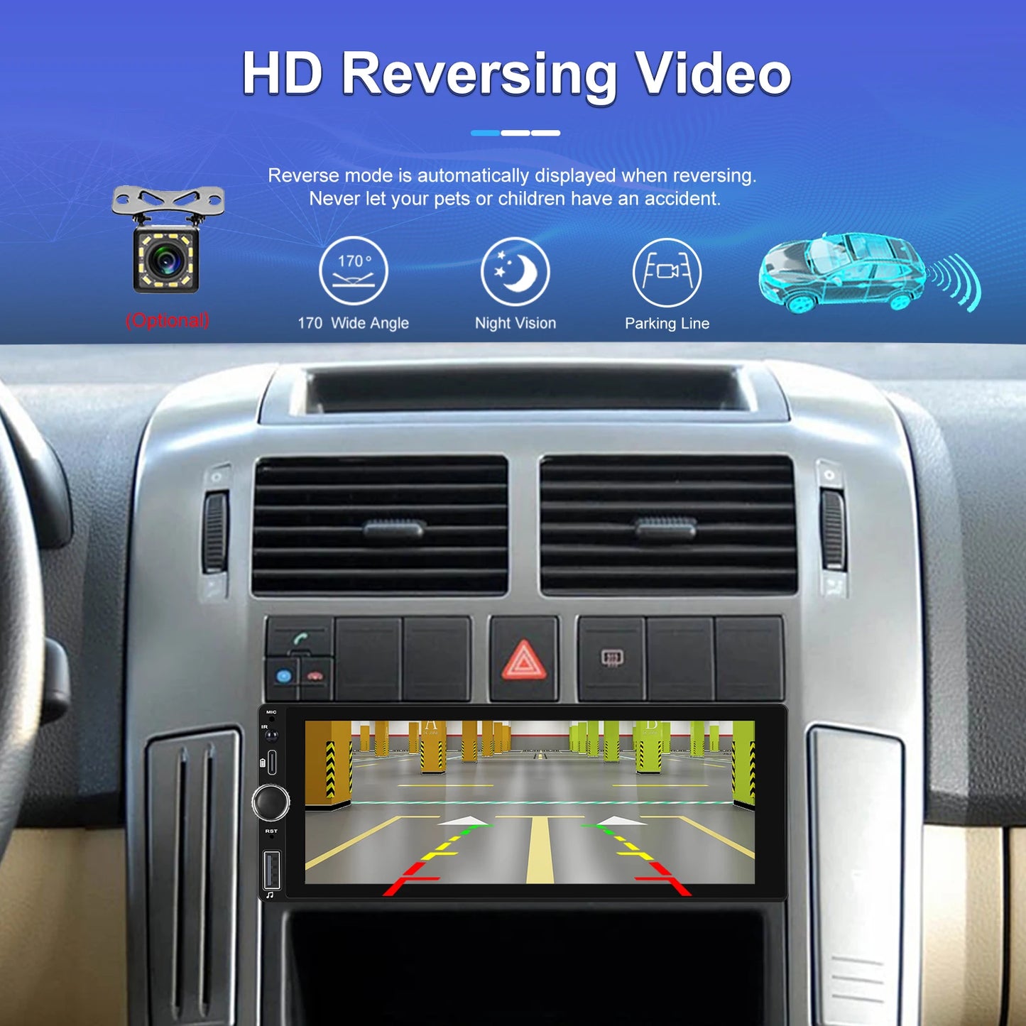 Hikity 2+64G Carplay Android 1din Car Radio Android Auto Stereo 6.86" GPS Navigation Player support FM WiFi USB Rear Camera