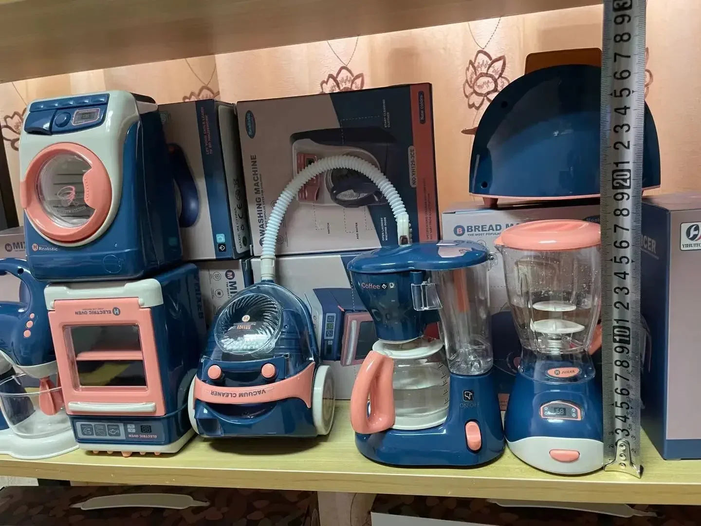 2025 Kids' Pretend Play Mini Simulation Kitchen Toys BLUE Household Appliances Toy with Light up & Sound for both Boys and Girls