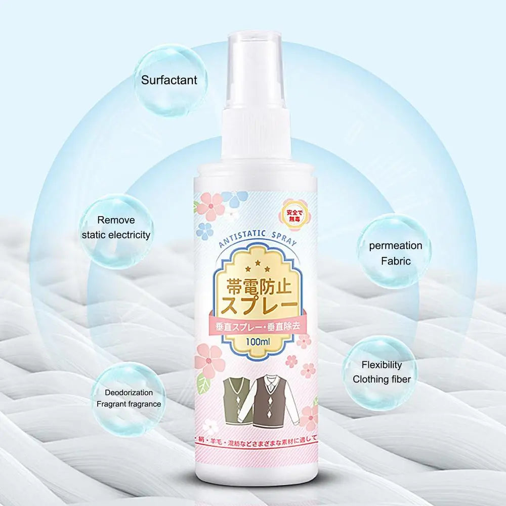 Anti-Static Spray For Clothes 100ml Anti Static & Instant Wrinkles Release Spray Travel Size Odorless Fabric Anti Static Spray