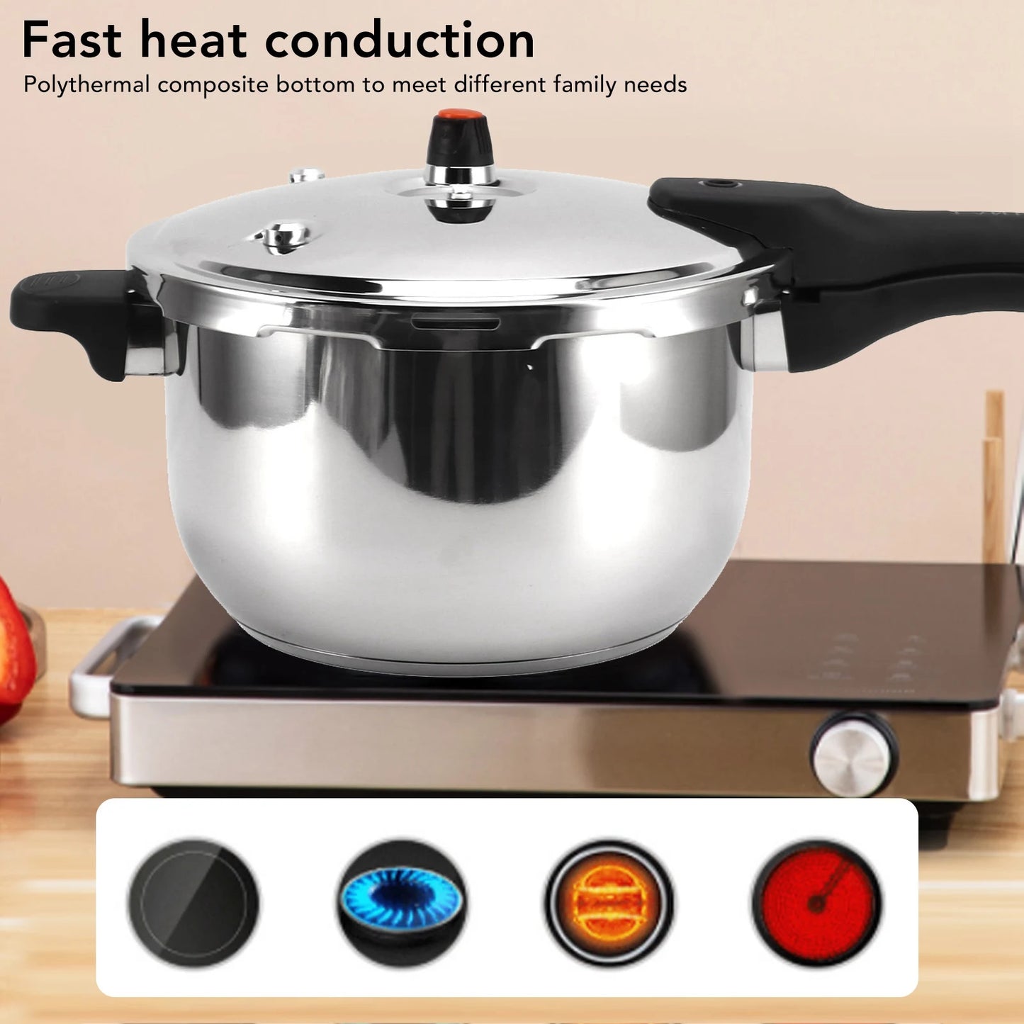 Pressure Cooking Pot Stove Pressure Cooker Multifunctional Stainless Steel Security Handle with Safety Valve for Household