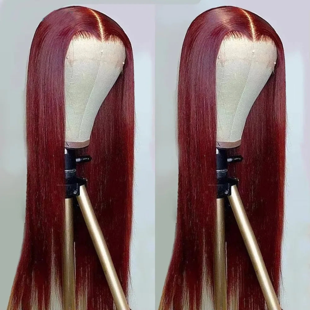 Straight Burgundy 99j Color Wig 180 Density Transparent Lace Frontal Human Hair Wig 13x6 Lace Frontal Human Wigs For Women